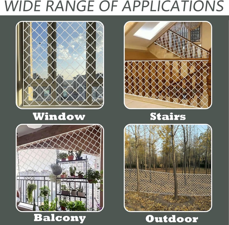 WEISGJA Cat Balcony Net, Large Cat Netting Pet Anti-Fall Safety Netting White Nylon Dogs Cats Climbing Net Pet Mesh Fence for Balcony, Stair, Window, Outdoors (10x13.2ft) - Image 3
